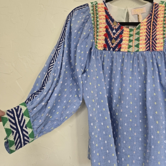 Anthro Verb by Pallavi Embroidered Swiss Dot Boho Blue Top - Picture 5 of 13